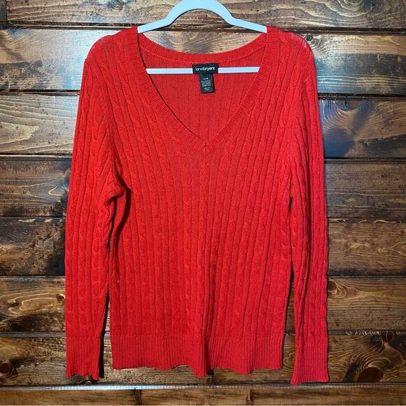 Lane Bryant Red Angora Blend Cable Knit V-Neck Sweater Pullover Women's 14/16 - Picture 7 of 10